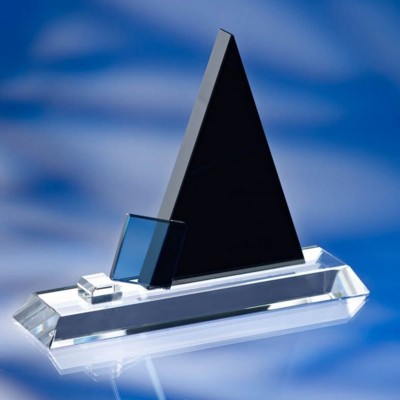 BLACK, BLUE & CLEAR TRANSPARENT GLASS AWARD TROPHY