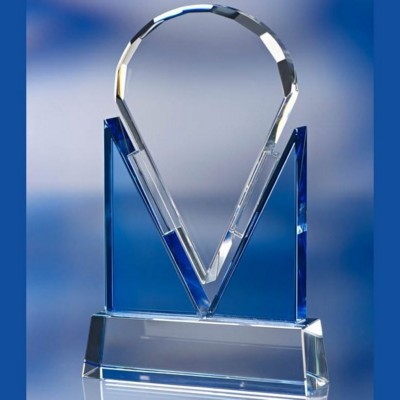 BLUE & CLEAR TRANSPARENT GLASS AWARD TROPHY