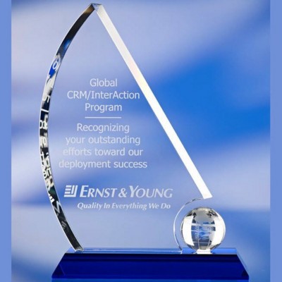 BLUE BASED GLASS AWARD TROPHY