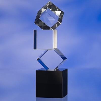 BUILDING BLOCKS GLASS AWARD TROPHY  with Black Glass Base