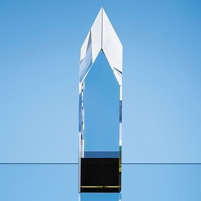 CLEAR & EMERALD OPTICAL CRYSTAL POINTED MONOLITH AWARD