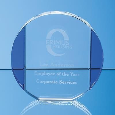 CLEAR TRANSPARENT & COBALT BLUE OPTICAL CRYSTAL COLUMN CIRCLE AWARD