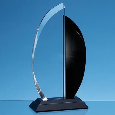 CLEAR TRANSPARENT & ONYX BLACK OPTICAL CRYSTAL FACET CURVE AWARD