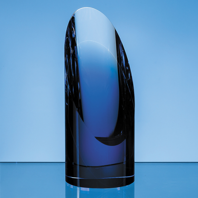 CLEAR TRANSPARENT & SAPPHIRE BLUE OPTICAL CRYSTAL CYLINDER AWARD