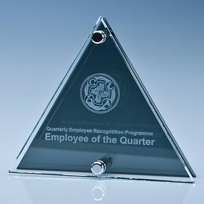 CLEAR TRANSPARENT AND SMOKED GLASS TRIANGULAR PLAQUE