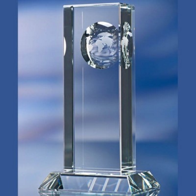 EMBEDDED GLOBE GLASS AWARD TROPHY