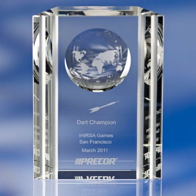 EMBEDDED GLOBE GLASS AWARD TROPHY