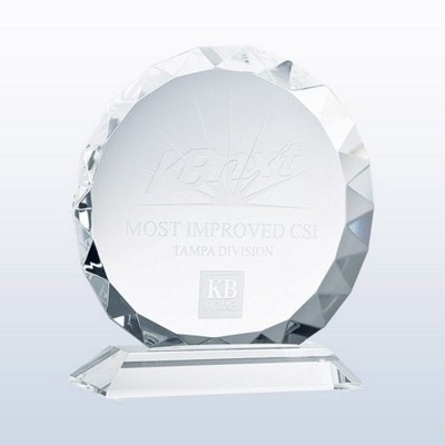 GEM CUT CRYSTAL CIRCLE GLASS AWARD WITH BASE