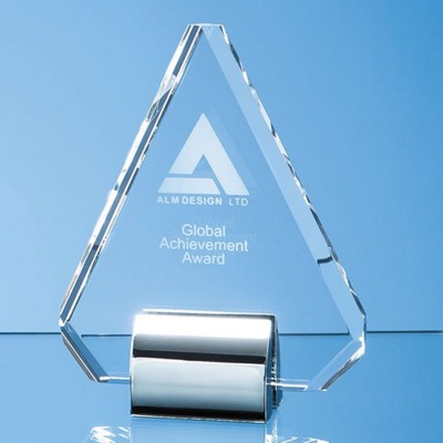 OPTICAL CRYSTAL GLASS DIAMOND AWARD MOUNTED ON SILVER CHROME STAND