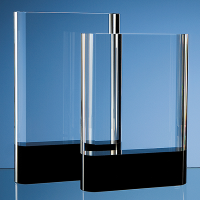 OPTICAL CRYSTAL GLASS RECTANGULAR AWARD with Onyx Black Base