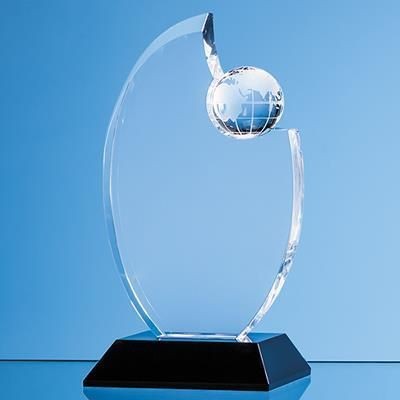 OPTICAL CRYSTAL GLOBE AWARD Mounted on an Onyx Black Base