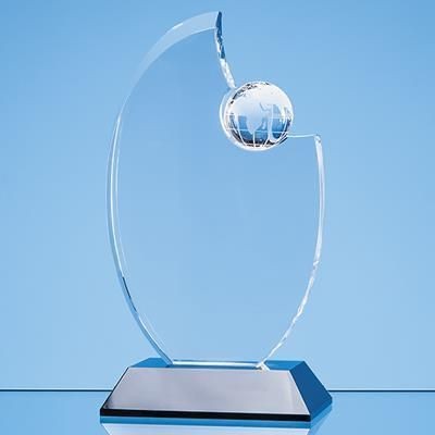 OPTICAL CRYSTAL GLOBE AWARD Mounted on an Onyx Black Base