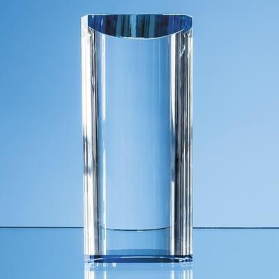 OPTICAL CRYSTAL SEMI ROUND CYLINDER AWARD with a Cobalt Blue Base