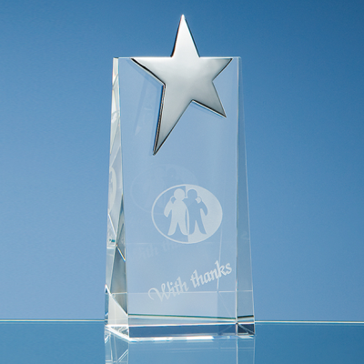 OPTICAL GLASS RECTANGULAR AWARD with Silver Star