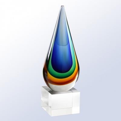 TEARDROP GLASS TROPHY AWARD in Blue & Amber