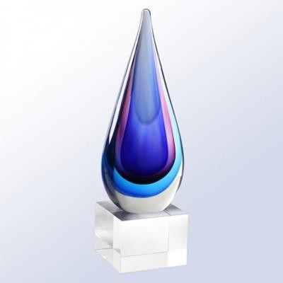 TEARDROP GLASS TROPHY AWARD in Blue & Pink