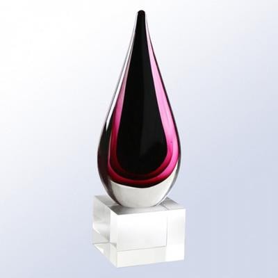 TEARDROP GLASS TROPHY AWARD in Burgundy & Black