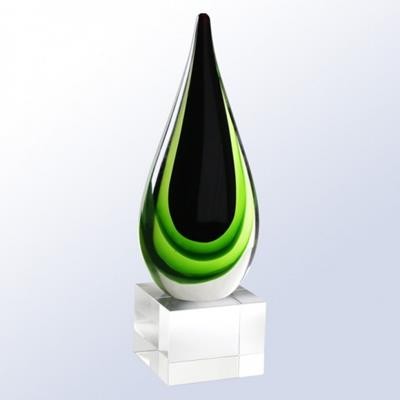 TEARDROP GLASS TROPHY AWARD in Green & Black