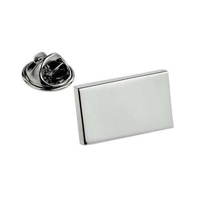 RECTANGULAR RHODIUM PLATED LAPEL PIN BADGE