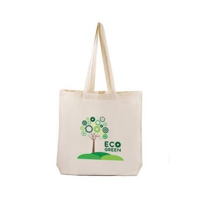 100% NATURAL ECO FRIENDLY COTTON SHOPPER TOTE BAG with Outside Printed Label