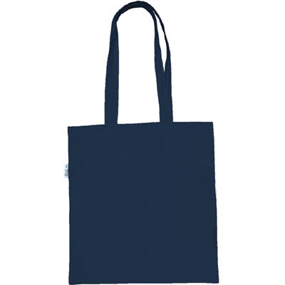 5OZ NAVY BLUE ORGANIC COTTON SHOPPER with Long Handles