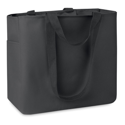 600D POLYESTER SHOPPER TOTE BAG in Black