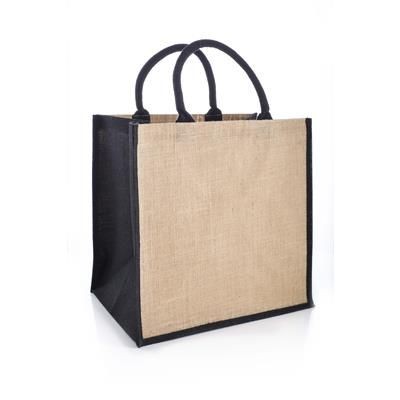 AMAZON JUTE & JUCO REUSABLE SHOPPER TOTE BAG with Black Handles & Gusset