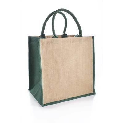 AMAZON JUTE & JUCO REUSABLE SHOPPER TOTE BAG with Green Handles & Gusset