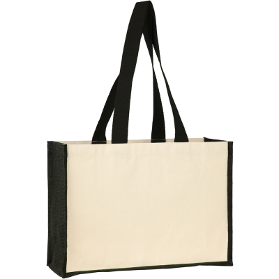 BROOKLAND ECO JUTE 10OZ CANVAS TOTE SHOPPER in Natural Black