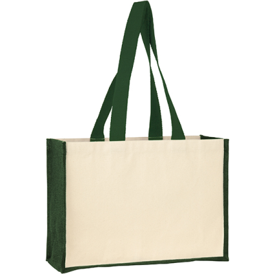 BROOKLAND ECO JUTE 10OZ CANVAS TOTE SHOPPER in Natural Green