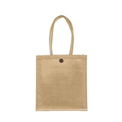 BUNDI 100% ECO NATURAL LAMINATED JUTE BAG with Coconut Button & Long Dyed Cotton Cord Handles