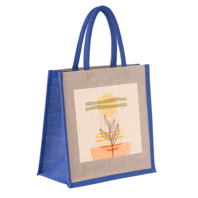 CAMBRIDGE JUTE SHOPPER TOTE BAG NATURAL & BLUE