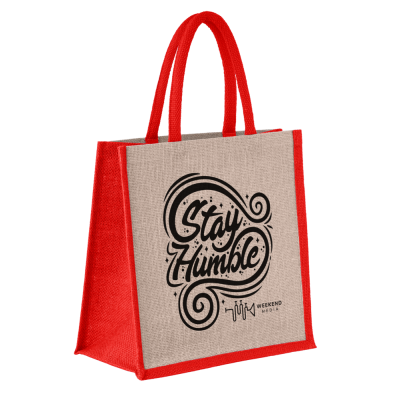 CAMBRIDGE JUTE SHOPPER TOTE BAG NATURAL & RED