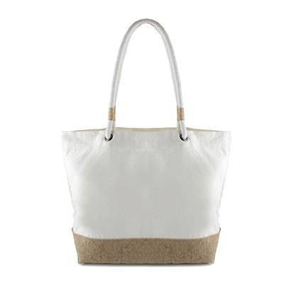 CHAZA 10OZ DYED WHITE WASHED CANVAS BAG with Soft Jute Base & Medium Rope Handles