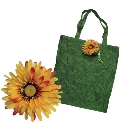 CHRYSANTHEMUM FOLDING SHOPPER TOTE BAG in Yellow & Green