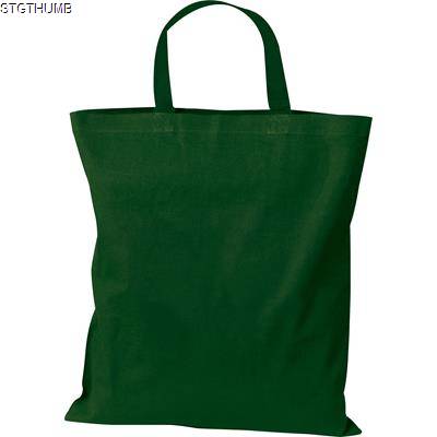 COTTON BAG with Short Handles in Dark Green