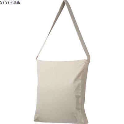 COTTON BAG with Woven Carrying Handle & Bottom Folding in White