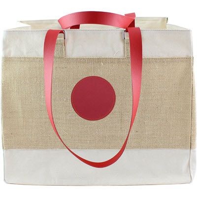 DELUXE JUTE & COTTON TOTE with Recycled Eleather Long Handles & Trim