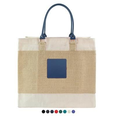 DELUXE JUTE & COTTON TOTE with Recycled Eleather Short Handles & Trim