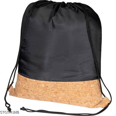 DRAWSTRING BAG with Cork Bottom in Black