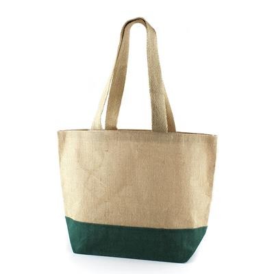 DUBU 100% ECO JUTE GREEN BAG with Dyed Jute Base & Long Dyed Cotton Webbing Handles