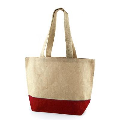 DUBU 100% ECO JUTE RED BAG with Dyed Jute Base & Long Dyed Cotton Webbing Handles