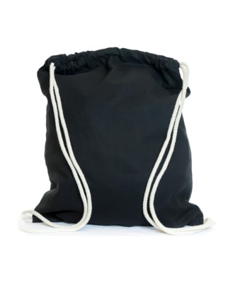 DURABLE 5OZ COTTON DRAWSTRING BAG with Thick Natural Colour Cords in Black