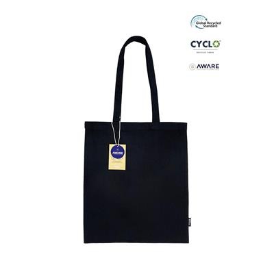 FALUSI BLACK ECO SHOPPER 7OZ TOTE BAG MADE FROM 70% RECYCLED COTTON & 30% RECYCLED POLYESTER(RPET)