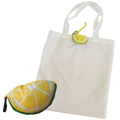 FOLDING SHOPPER TOTE BAG in White with Lemon Bag Holder