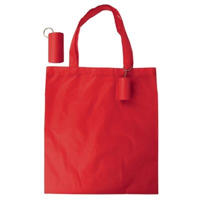 FOLDING SHOPPER TOTE BAG KEYRING in Red