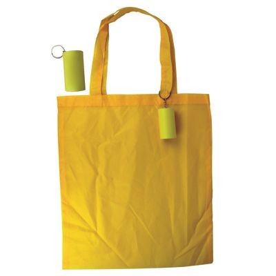 FOLDING SHOPPER TOTE BAG KEYRING in Yellow