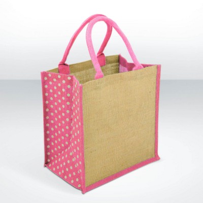 GREEN & GOOD BRIGHTON JUTE SHOPPER TOTE BAG in Natural & Pink