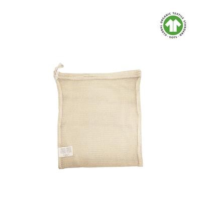 HUA 100% ORGANIC COTTON MESH PRODUCE BAG with Cotton Panel & Cotton Tape Drawstring Closure