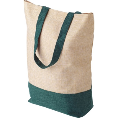 IMITATION LINEN SHOPPER TOTE BAG in Green